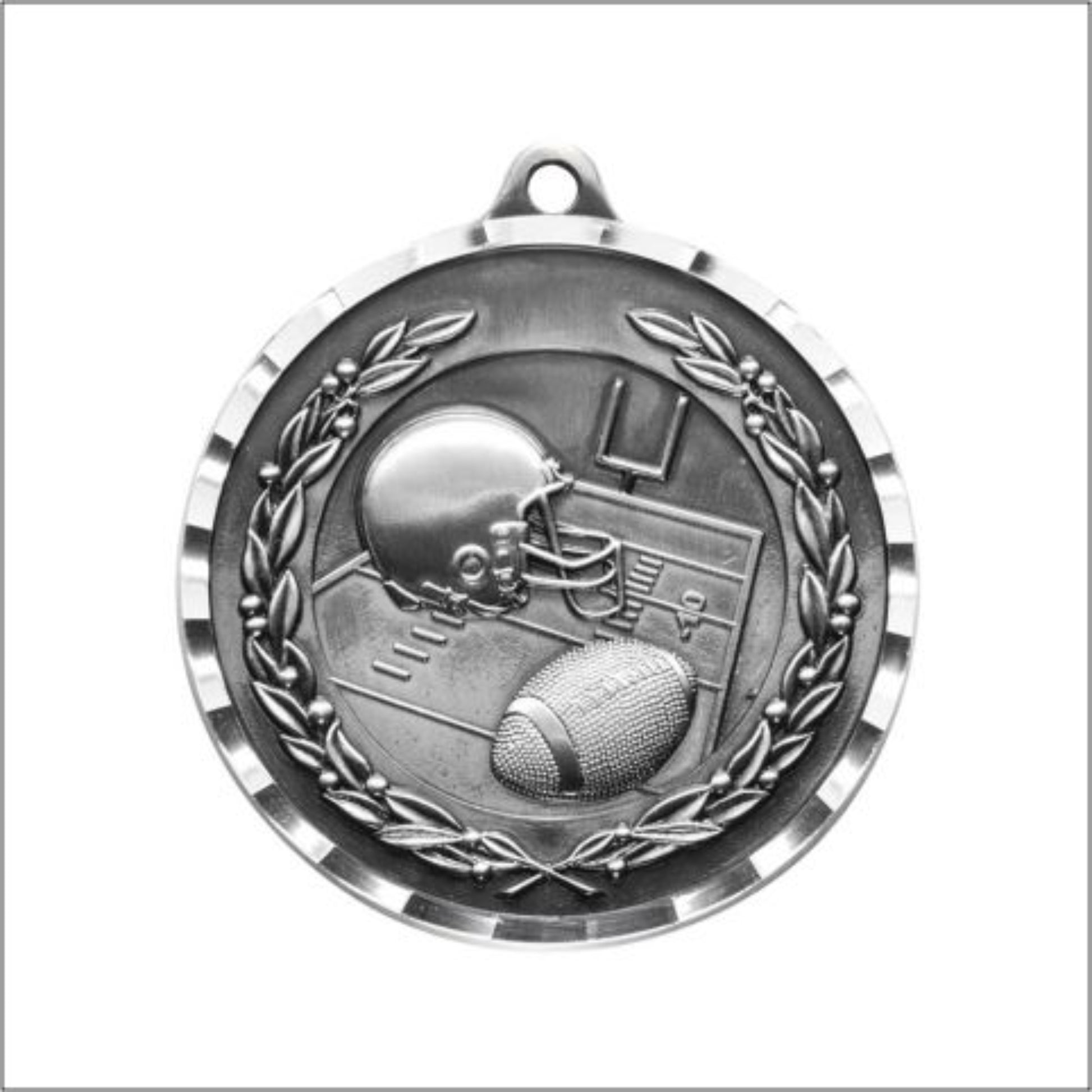 Diamond Cut Football Medal 2" / Silver