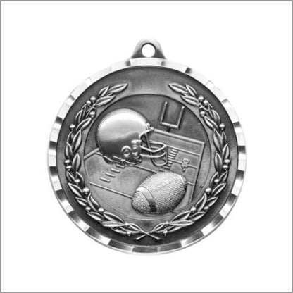 Diamond Cut Football Medal 2" / Silver
