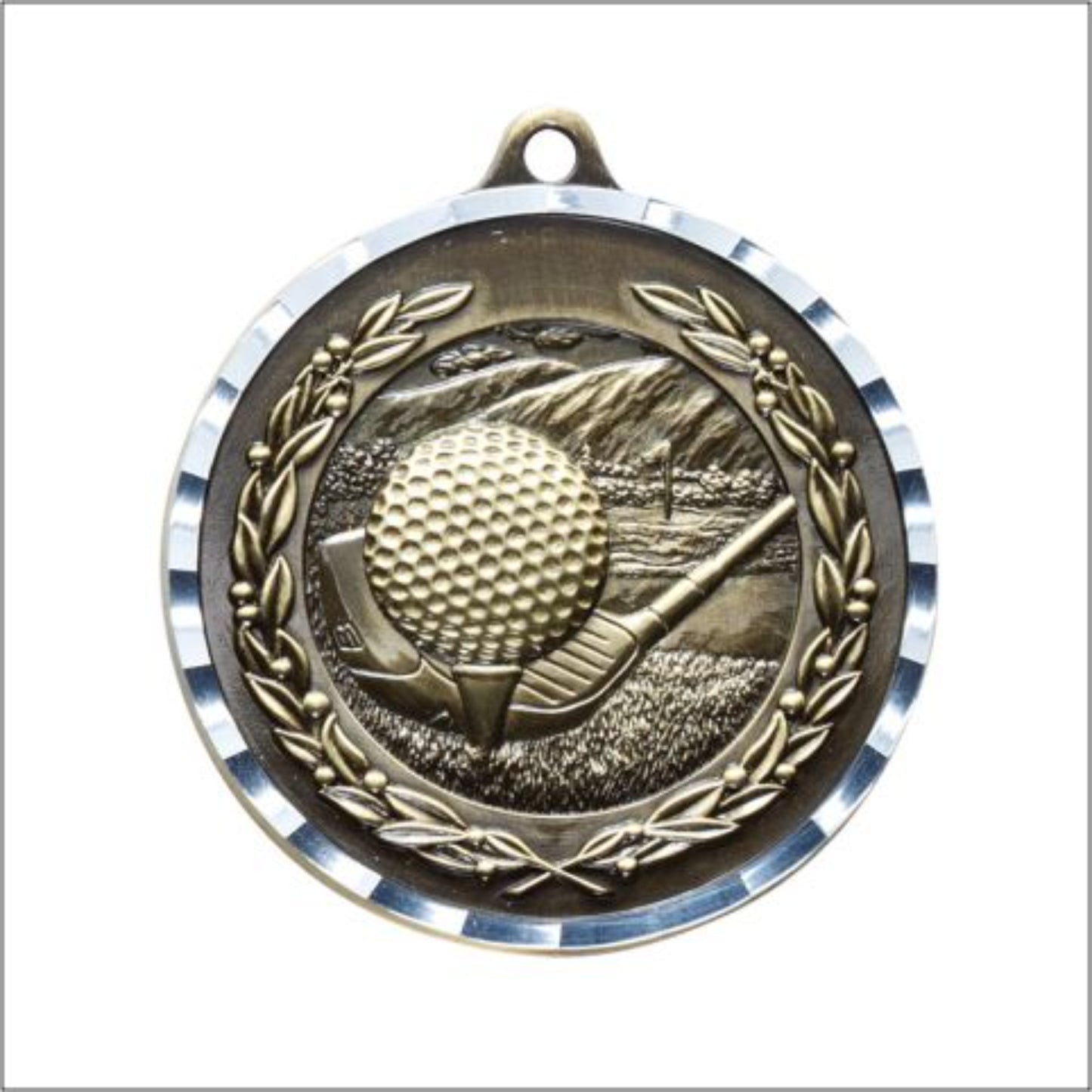 Diamond Cut Golf Medal 2" / Gold
