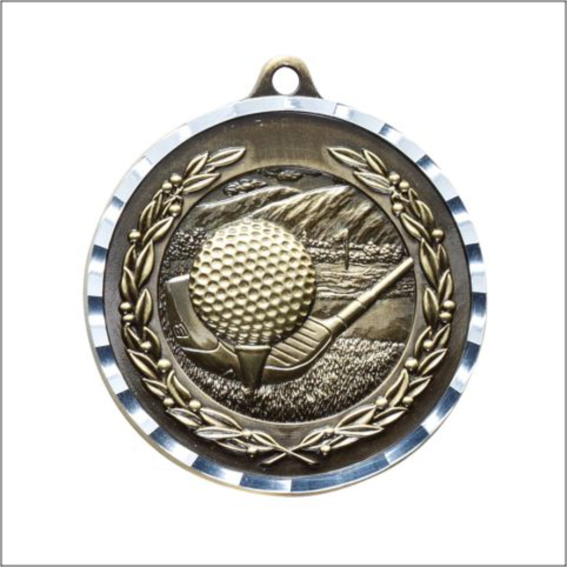 Diamond Cut Golf Medal 2" / Gold