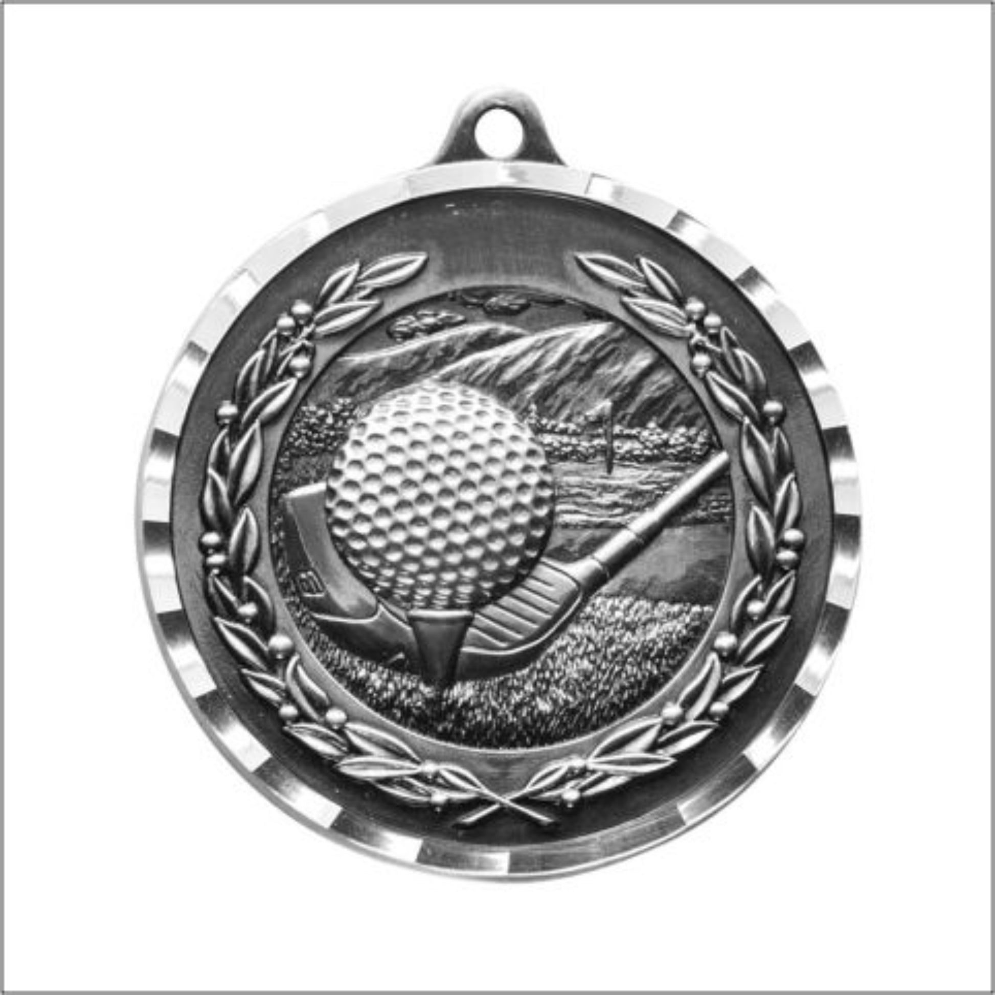 Diamond Cut Golf Medal 2" / Silver