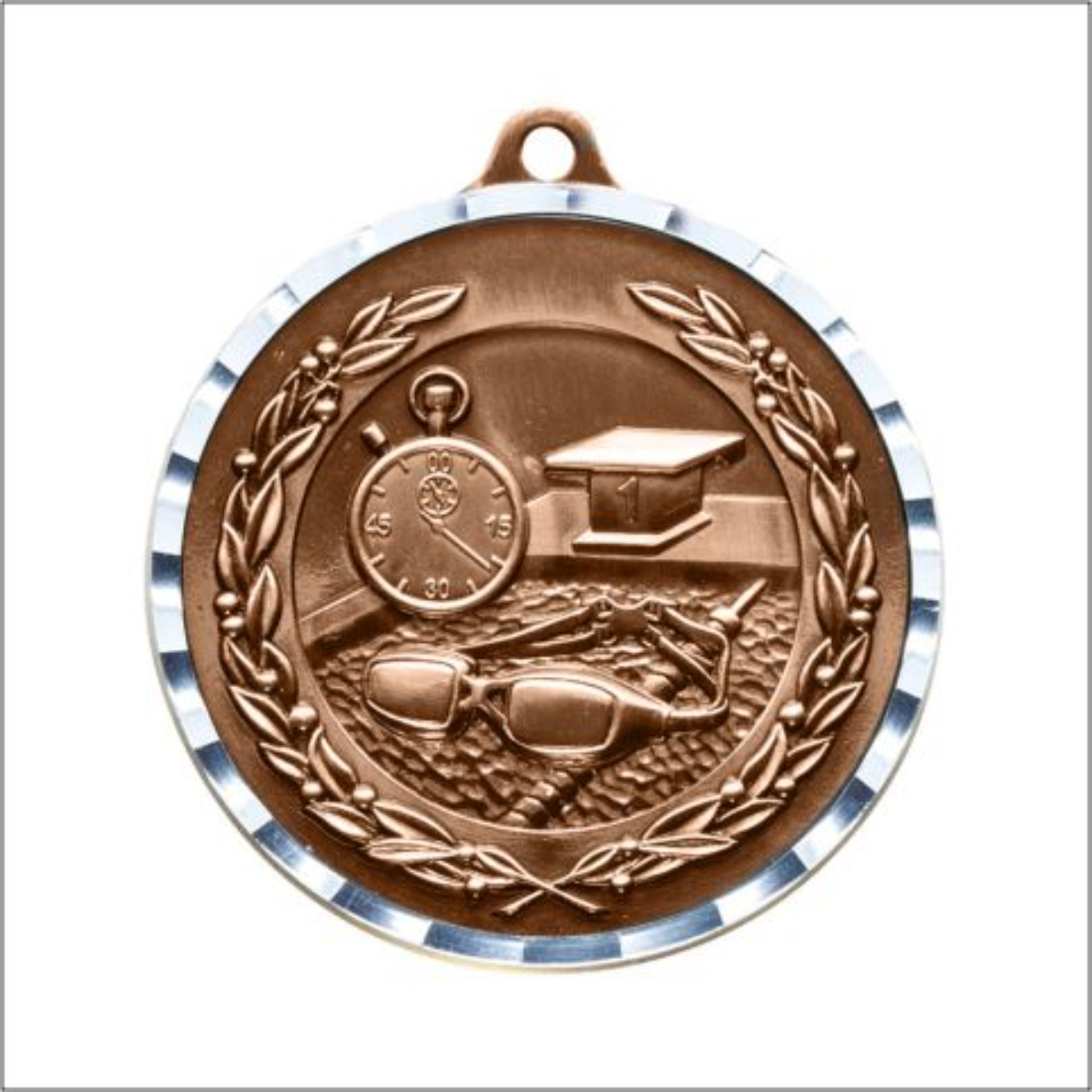 Diamond Cut Swimming Medal 2" / Bronze (Copper Tone)