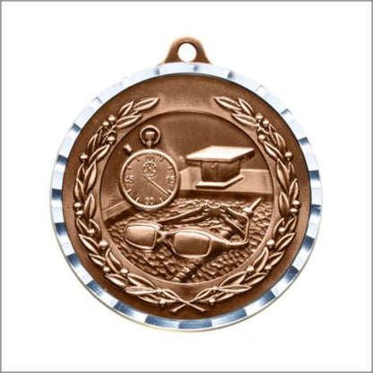 Diamond Cut Swimming Medal 2" / Bronze (Copper Tone)