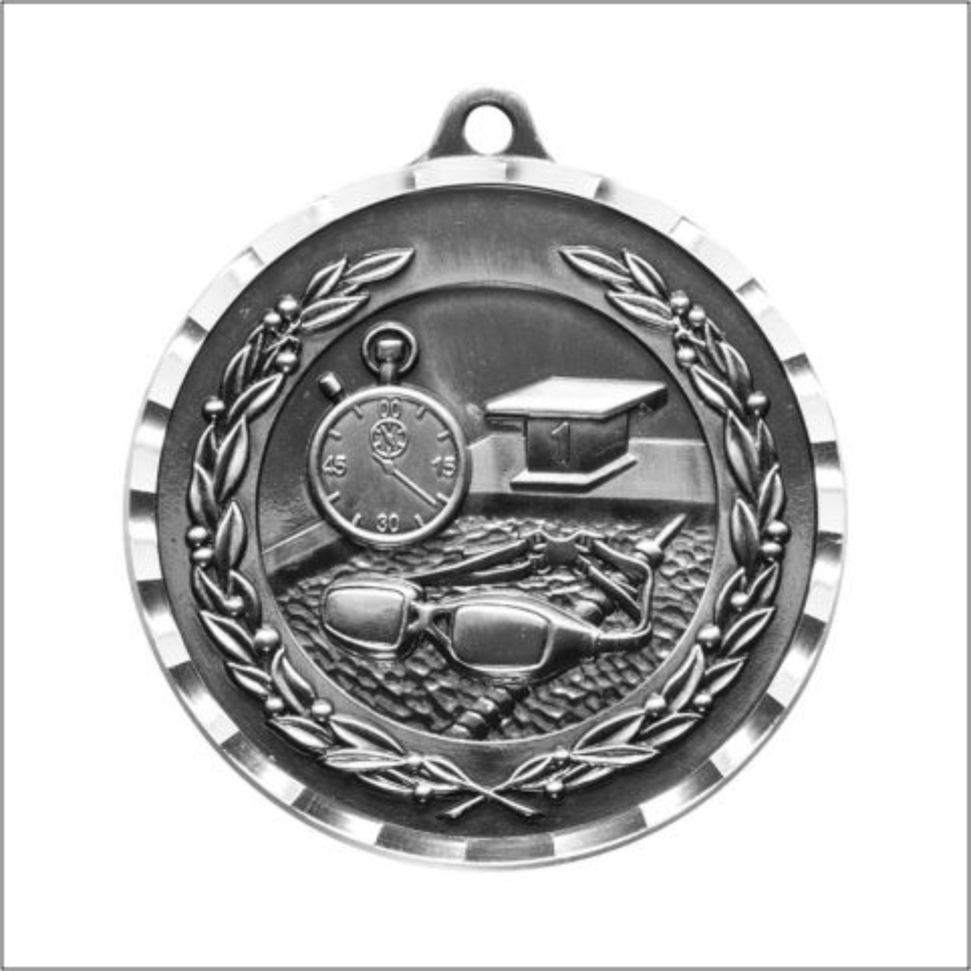 Diamond Cut Swimming Medal 2" / Silver