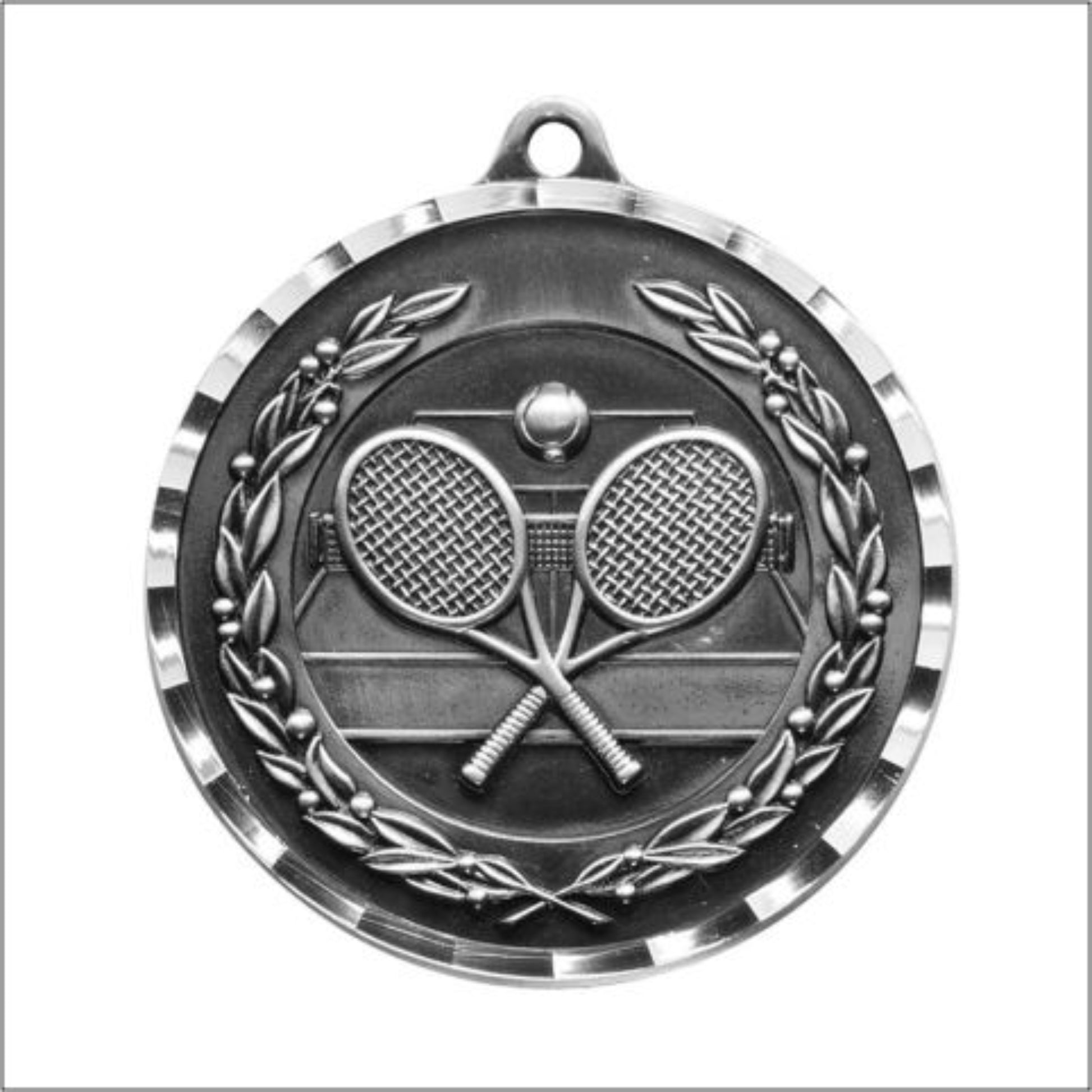 Diamond Cut Tennis Medal 2" / Silver