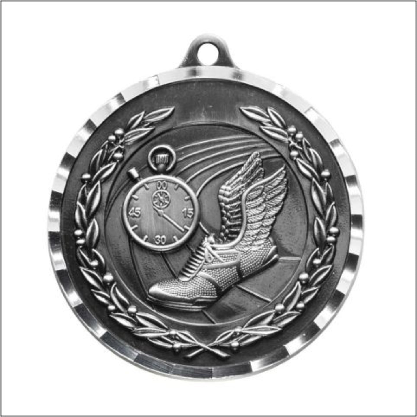 Diamond Cut Track Medal 2" / Silver