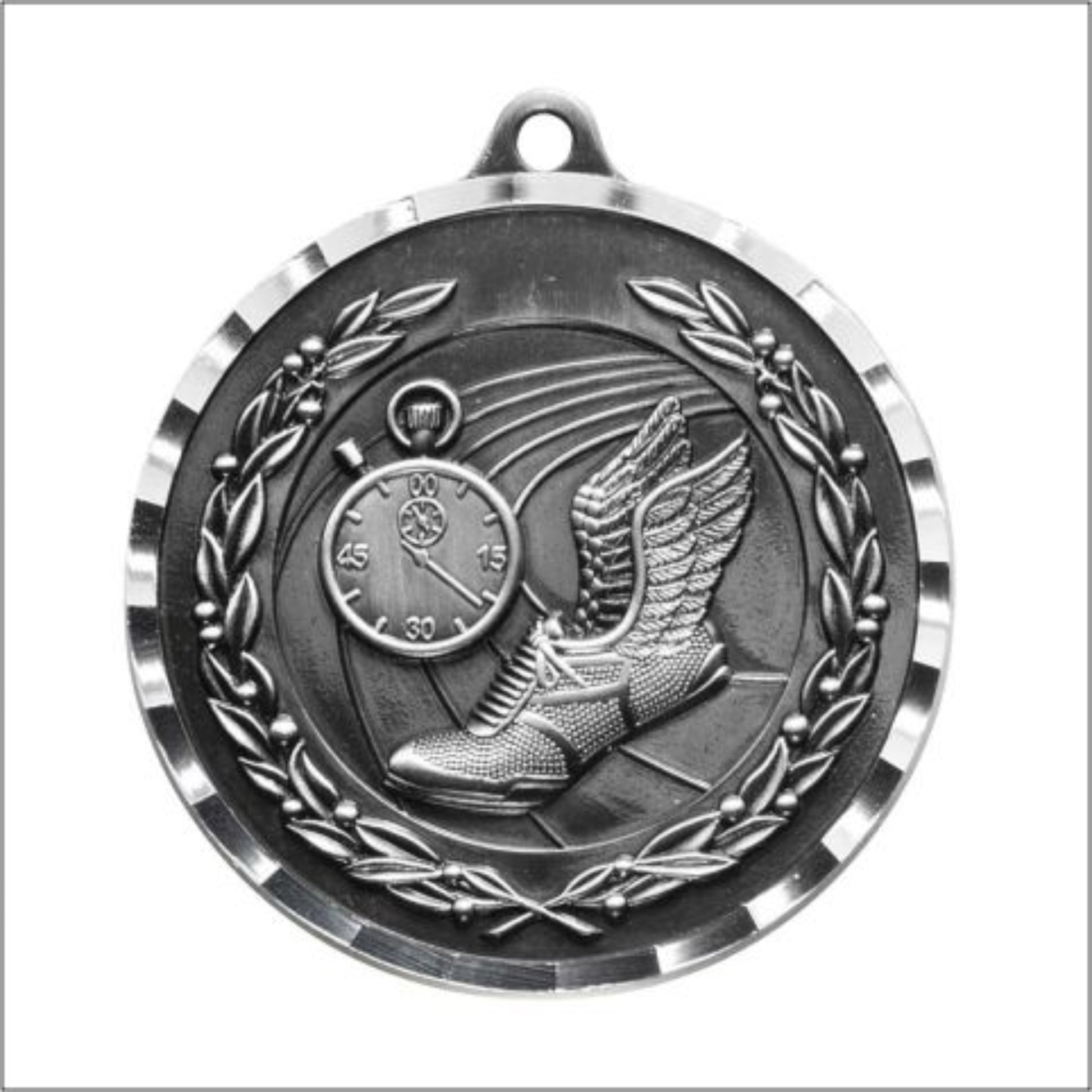 Diamond Cut Track Medal 2" / Silver