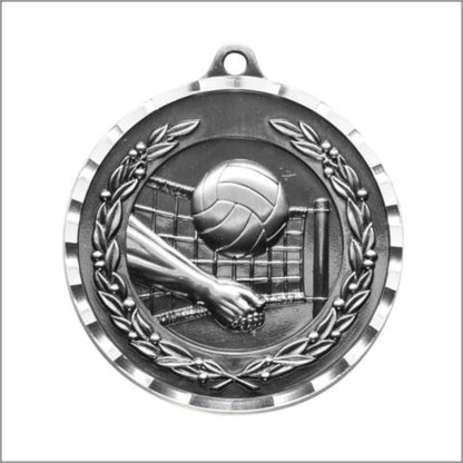 Diamond Cut Volleyball Medal 2" / Silver