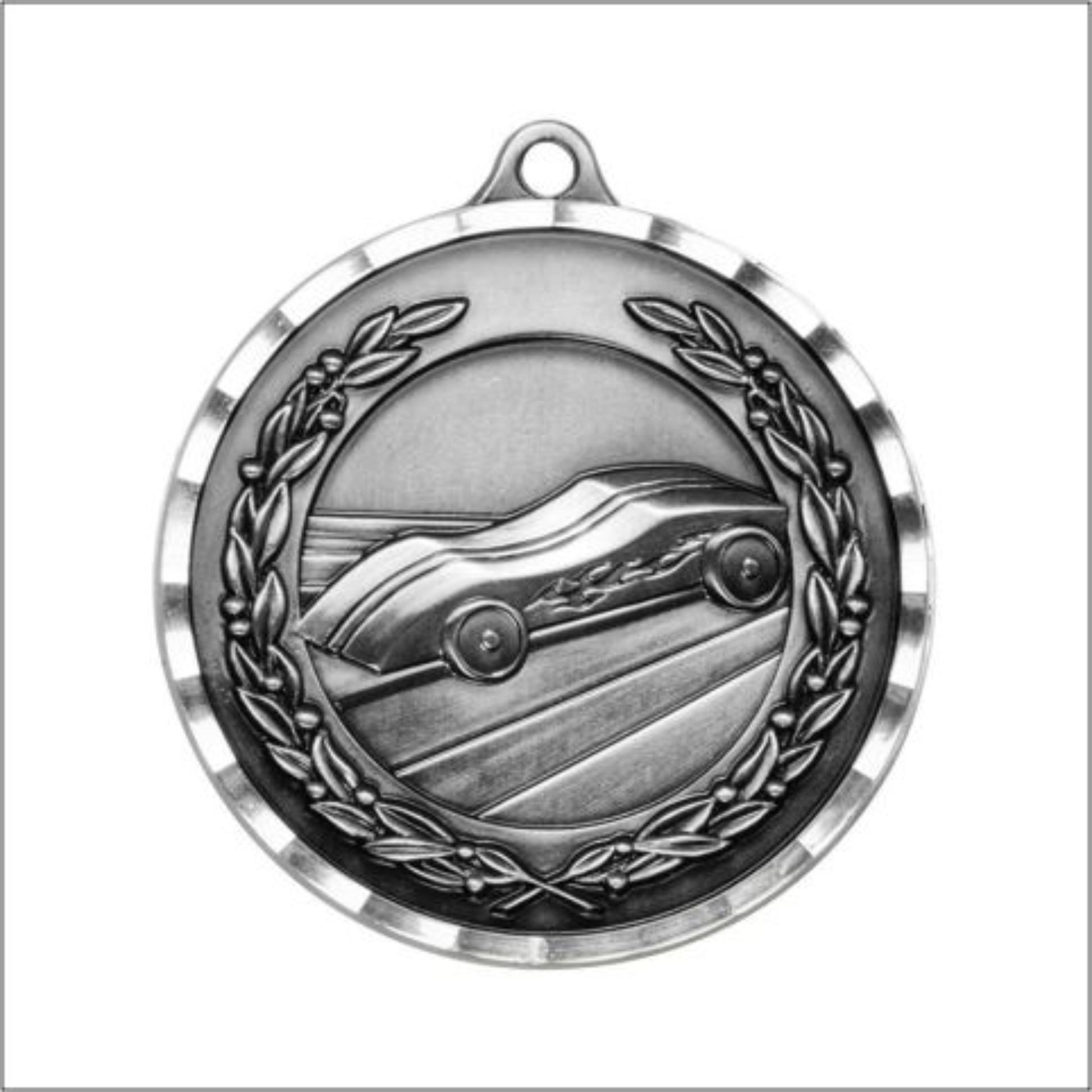 Diamond Cut Pinewood Derby Medal 2" / Silver