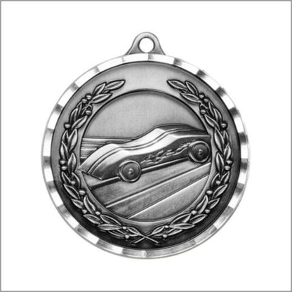 Diamond Cut Pinewood Derby Medal 2" / Silver