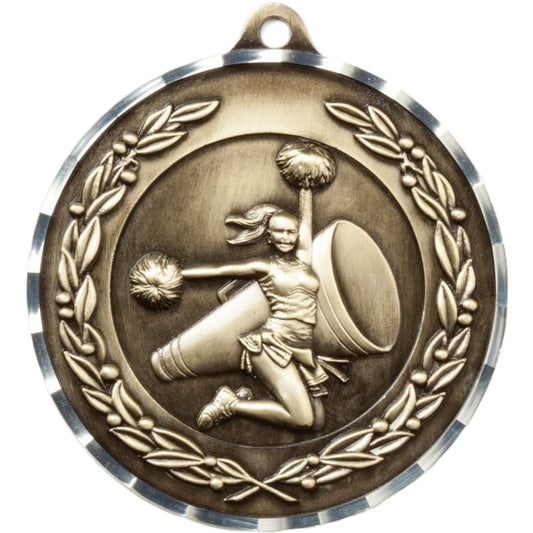 Diamond Cut Cheerleader Medal 2.75" / Gold