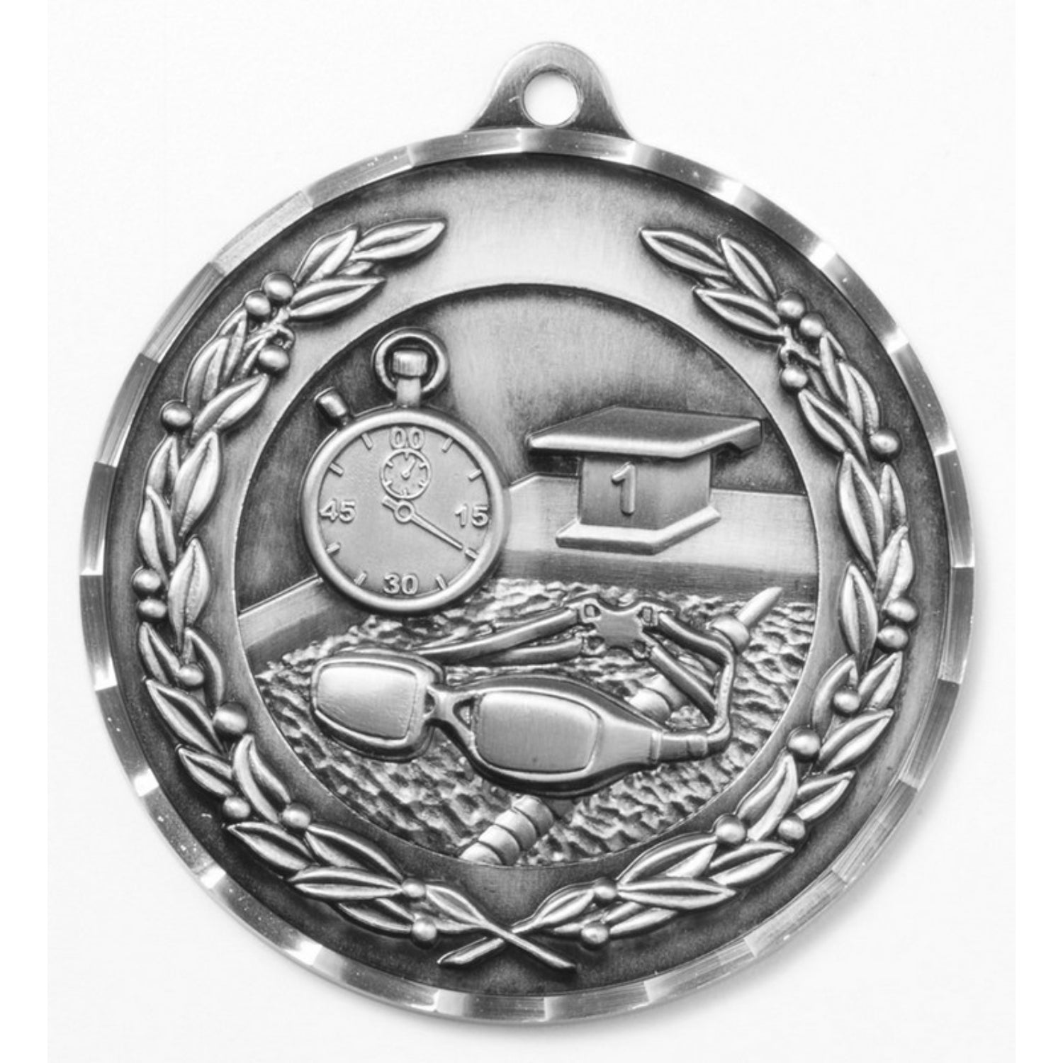 Diamond Cut Swimming Medal 2.75" / Silver