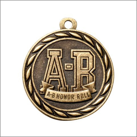Scholastic A-B Honor Roll Medal 2" / Gold