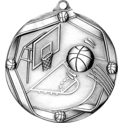 Ribbon Basketball Medal 2.25" / Silver