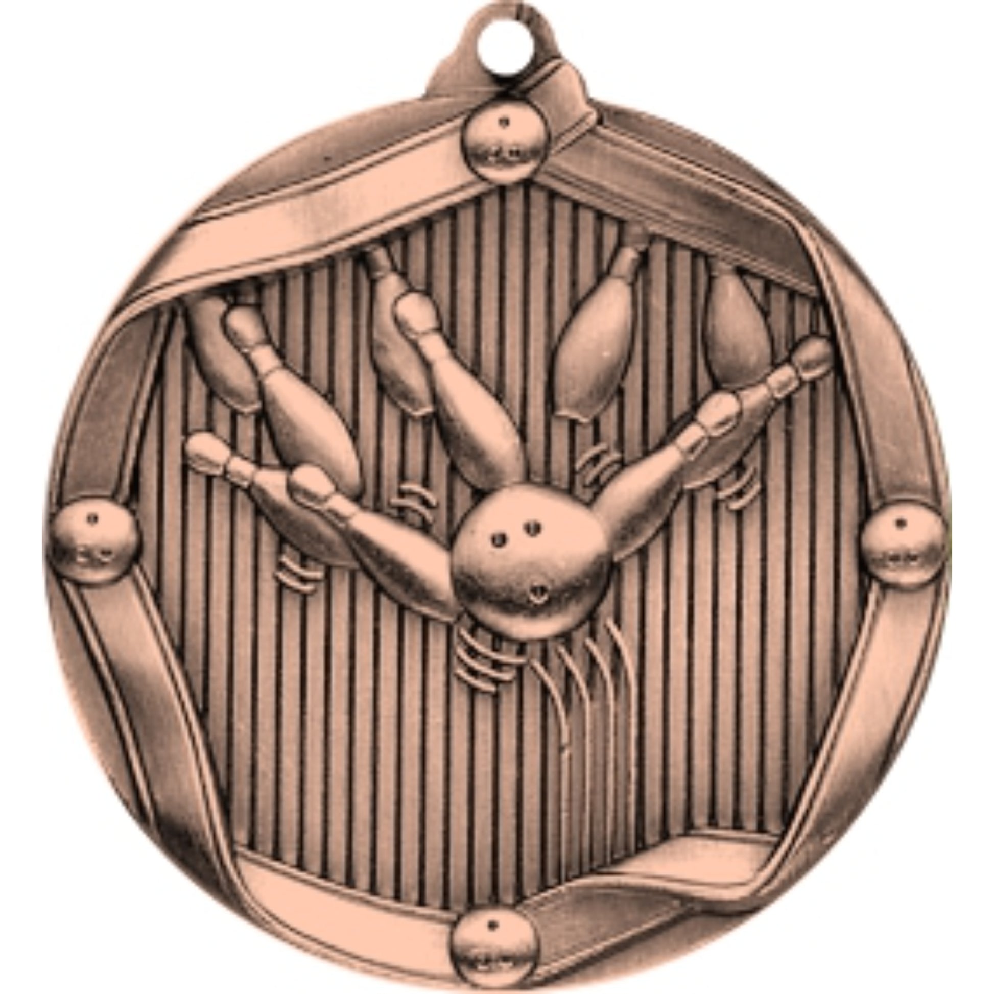 Ribbon Bowling Medal 2.25" / Bronze (Copper Tone)