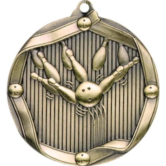 Ribbon Bowling Medal 2.25" / Gold