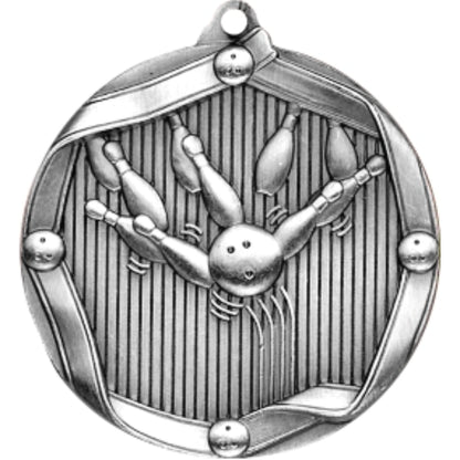 Ribbon Bowling Medal 2.25" / Silver