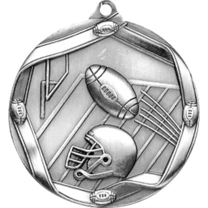 Ribbon Football Medal 2.25" / Silver