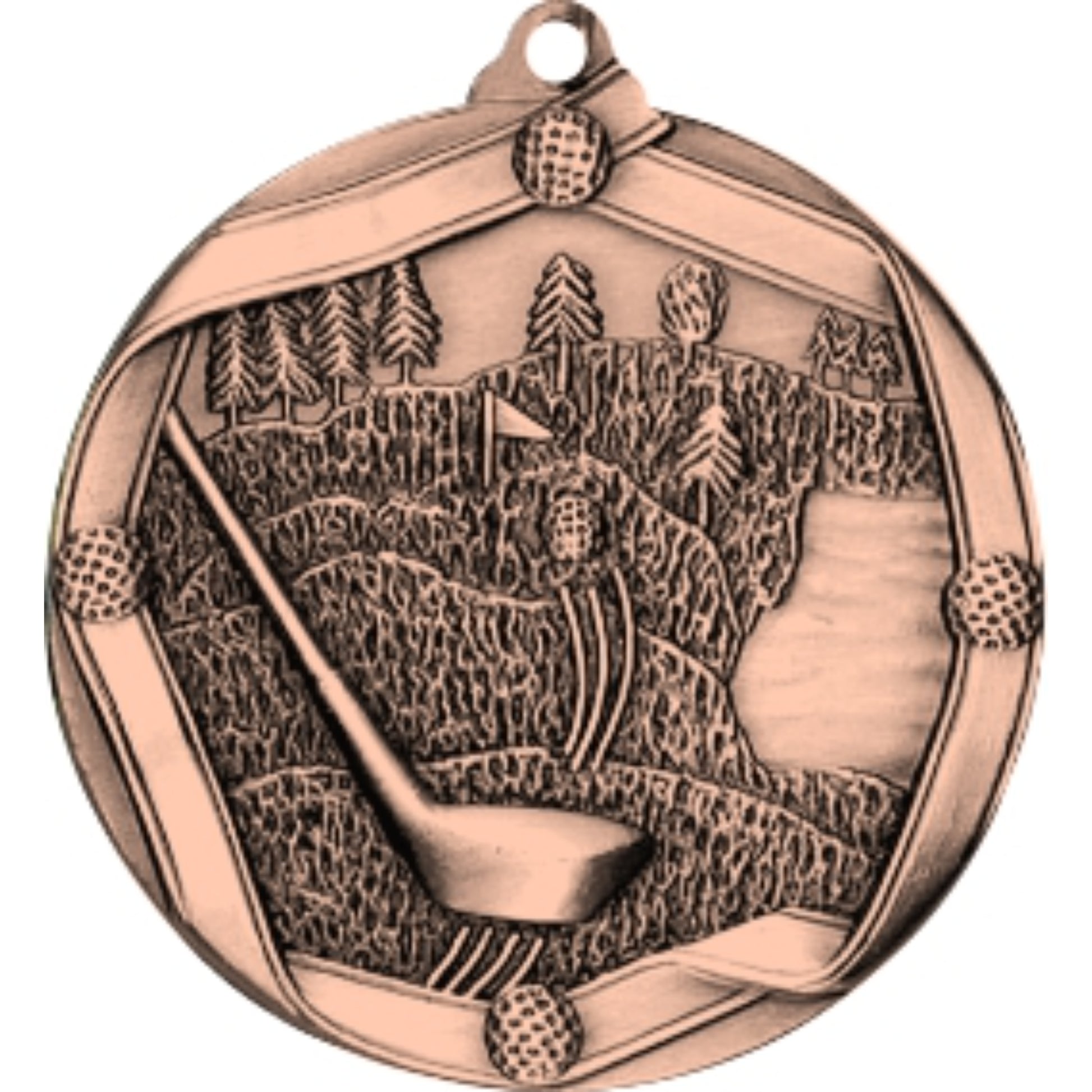 Ribbon Golf Medal 2.25" / Bronze (Copper Tone)