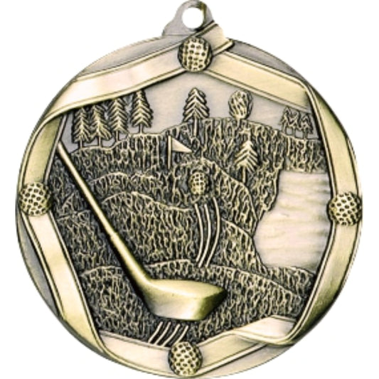 Ribbon Golf Medal 2.25" / Gold