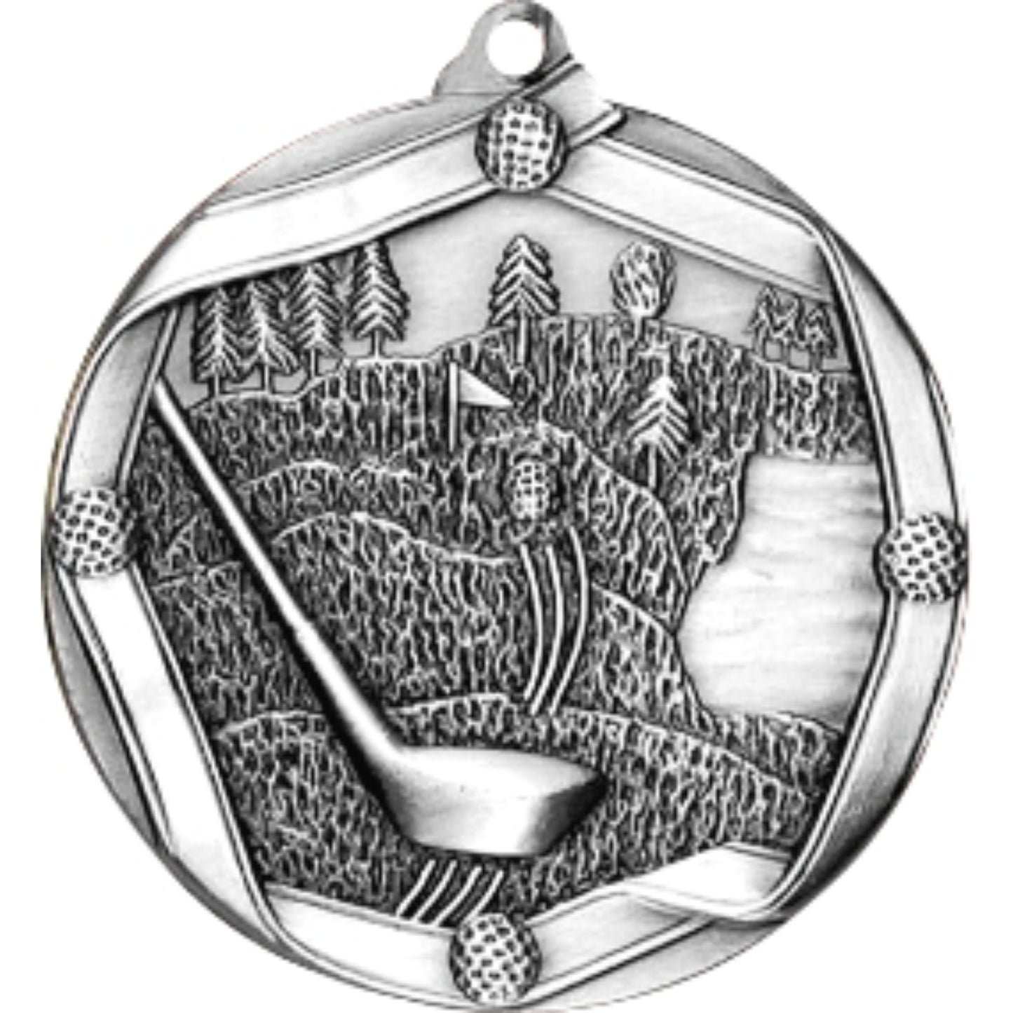 Ribbon Golf Medal 2.25" / Silver