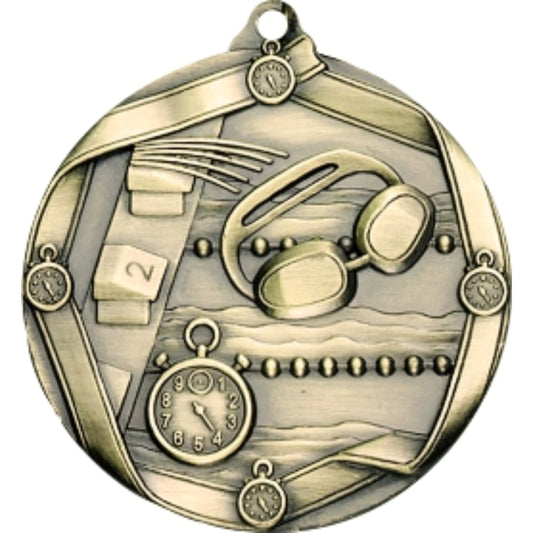 Ribbon Swimming Medal 2.25" / Gold