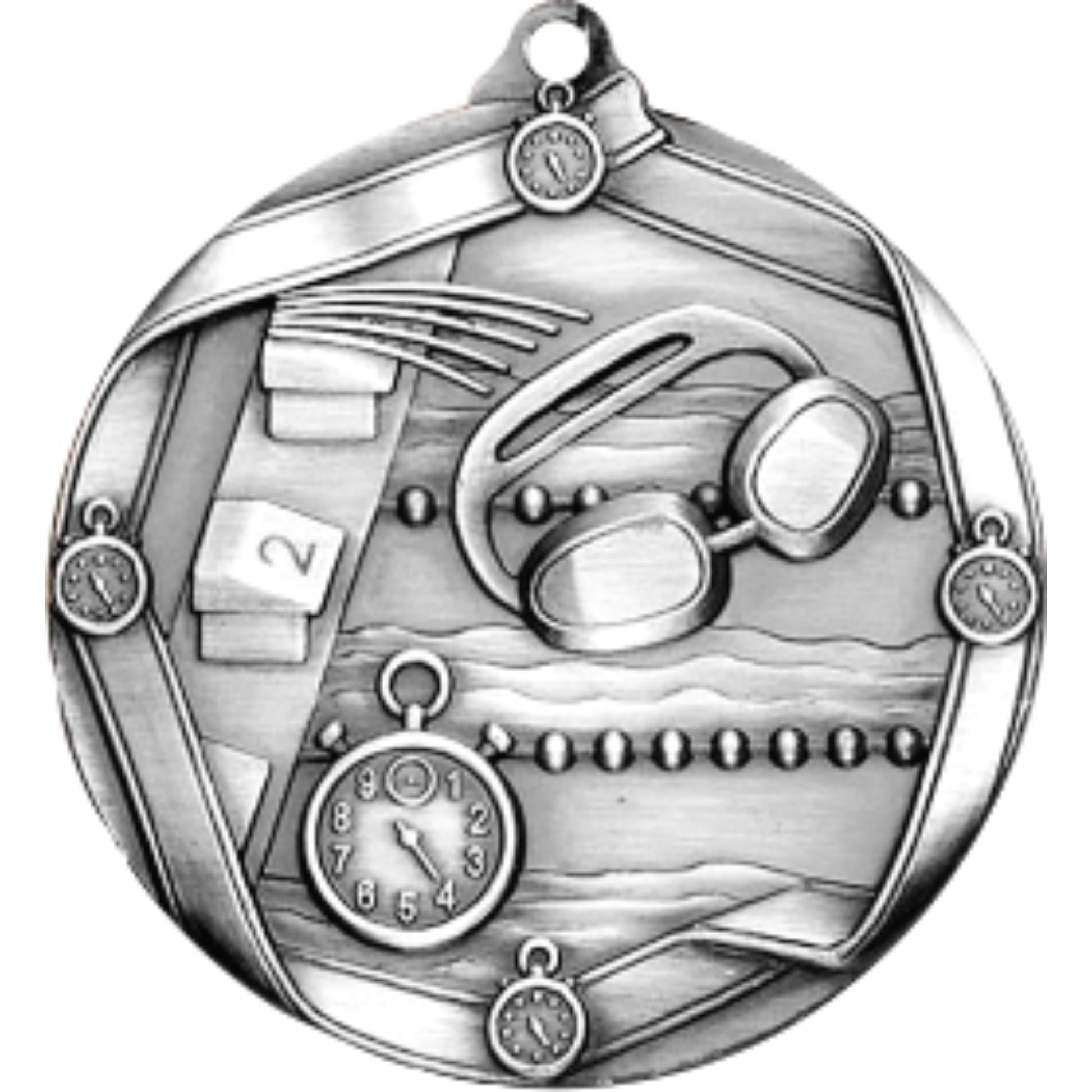 Ribbon Swimming Medal 2.25" / Silver