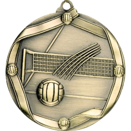 Ribbon Volleyball Medal 2.25" / Gold