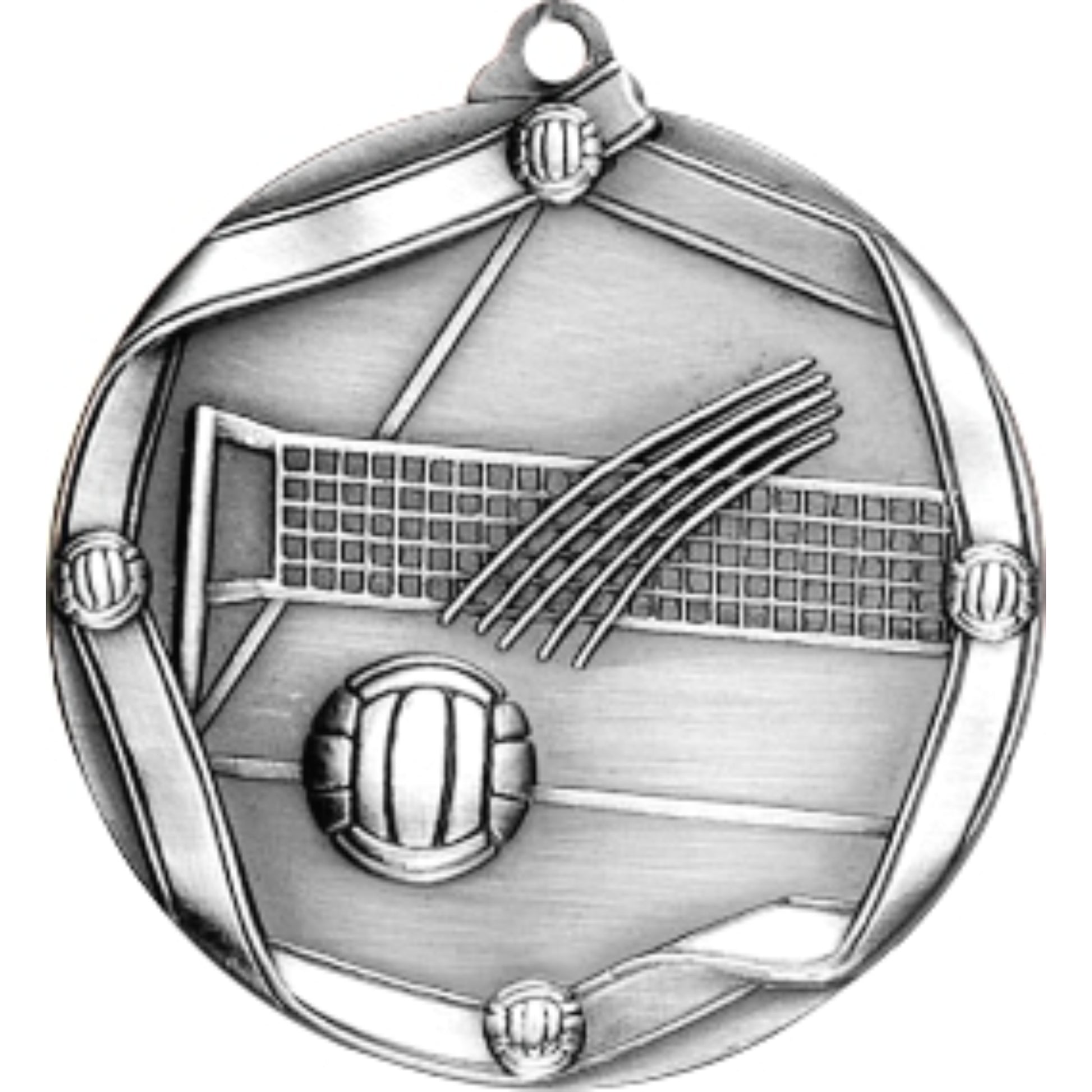 Ribbon Volleyball Medal 2.25" / Silver