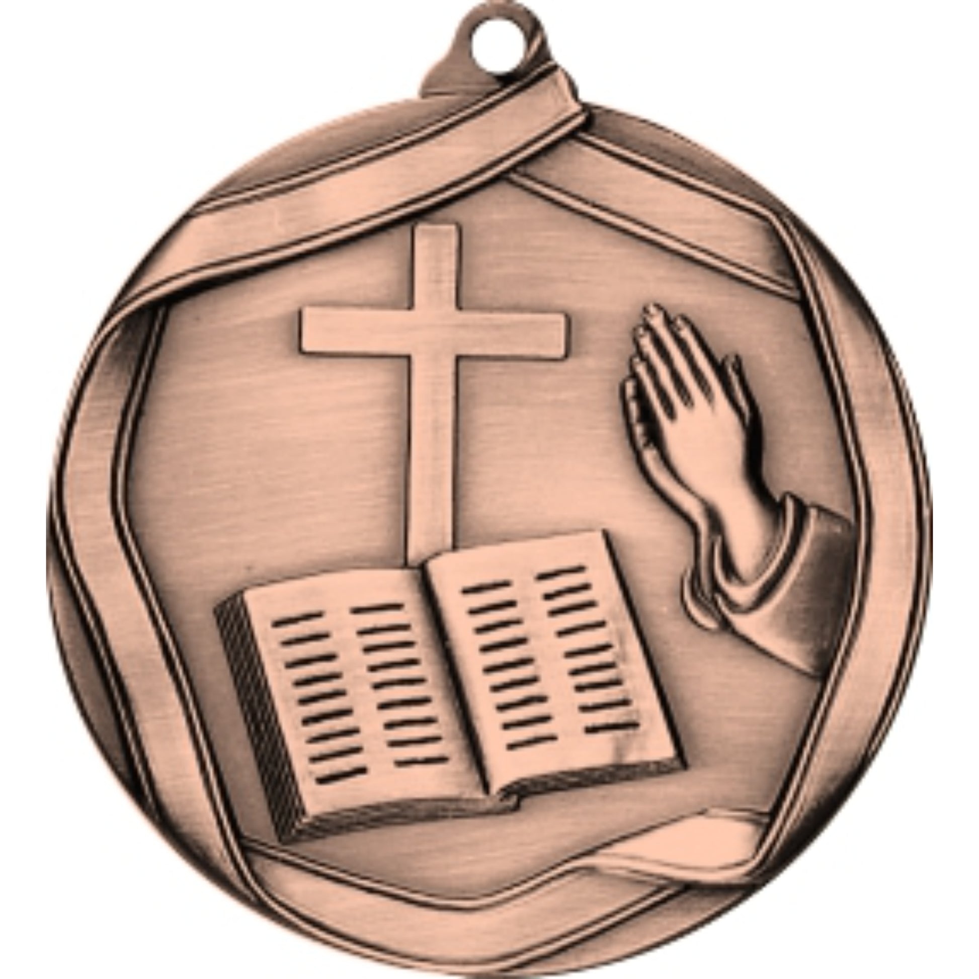 Ribbon Christian Medal 2.25" / Bronze (Copper Tone)