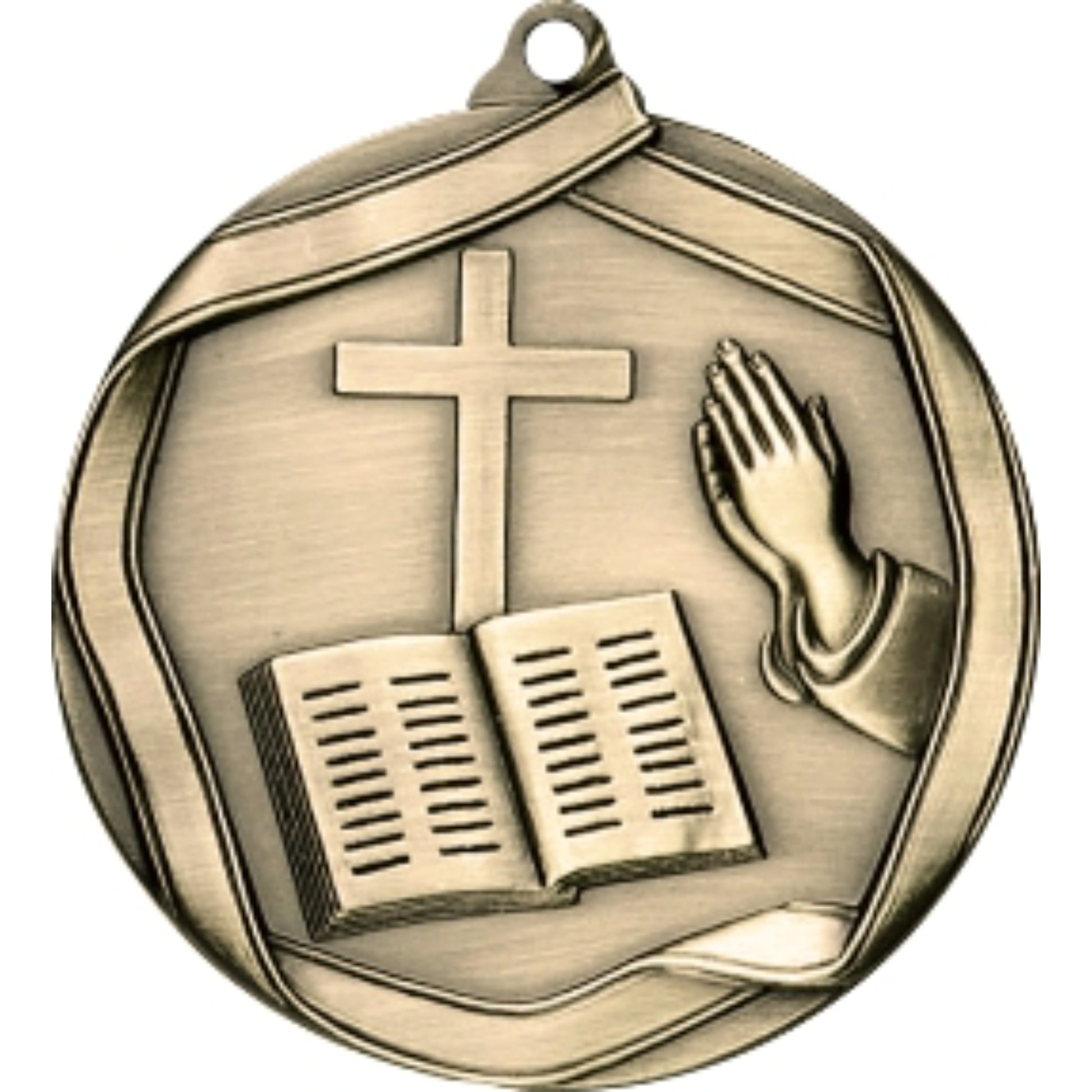 Ribbon Christian Medal 2.25" / Gold