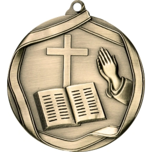 Ribbon Christian Medal 2.25" / Gold