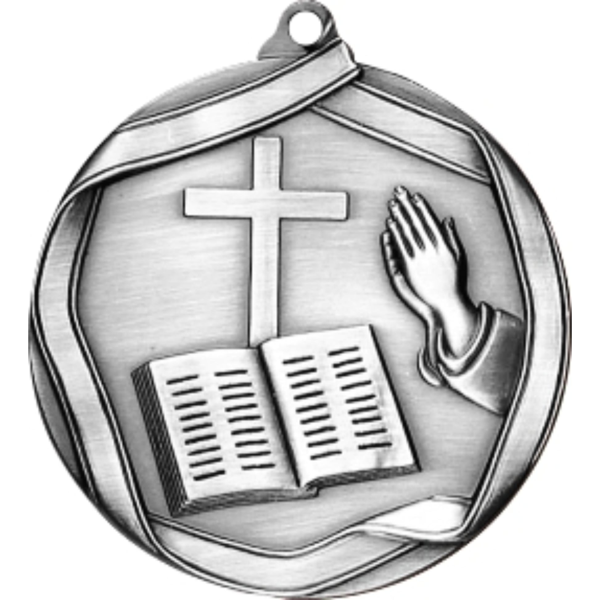Ribbon Christian Medal 2.25" / Silver