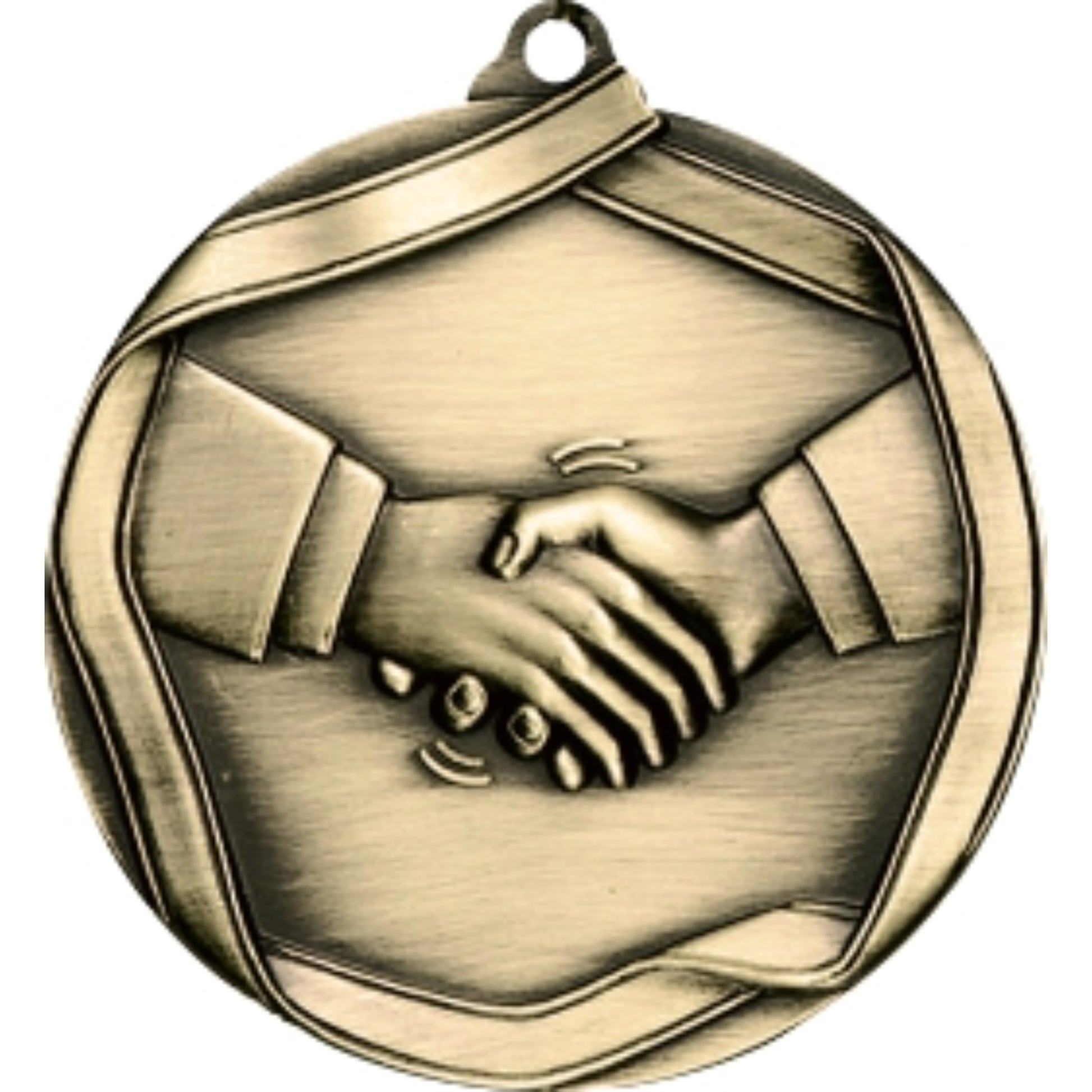 Ribbon Handshake Medal 2.25" / Gold