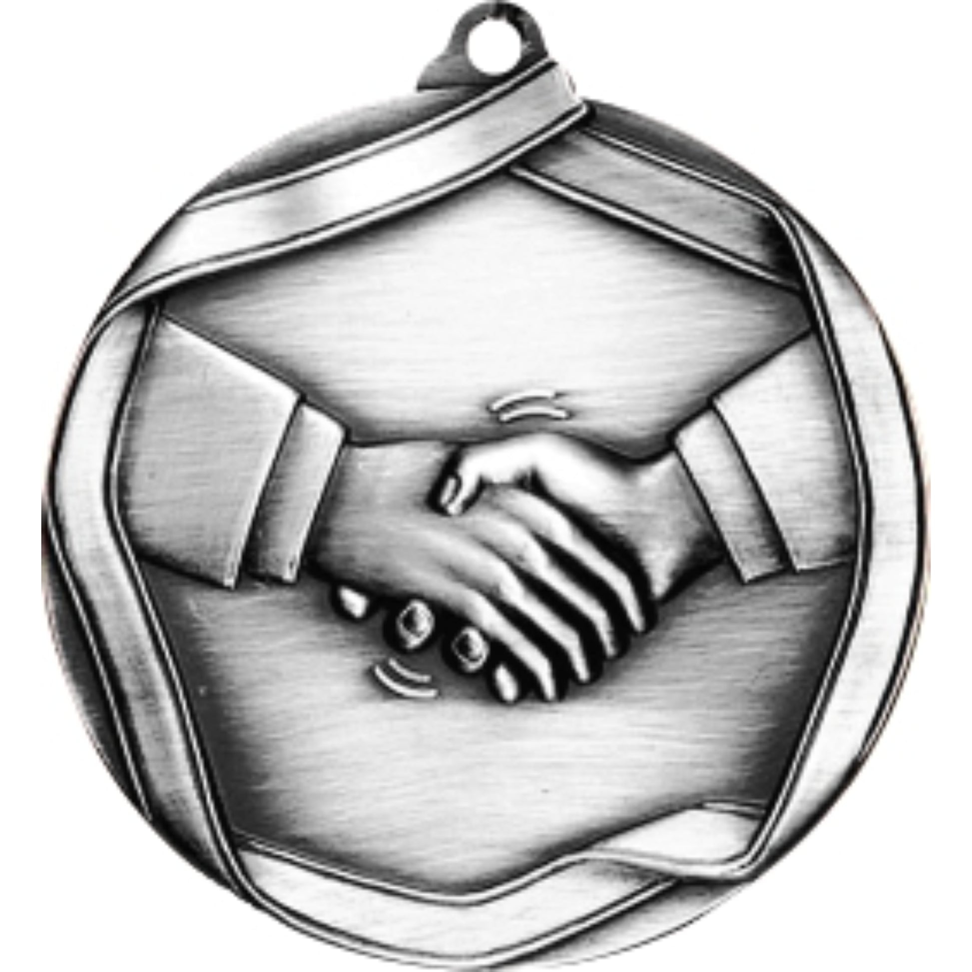 Ribbon Handshake Medal 2.25" / Silver