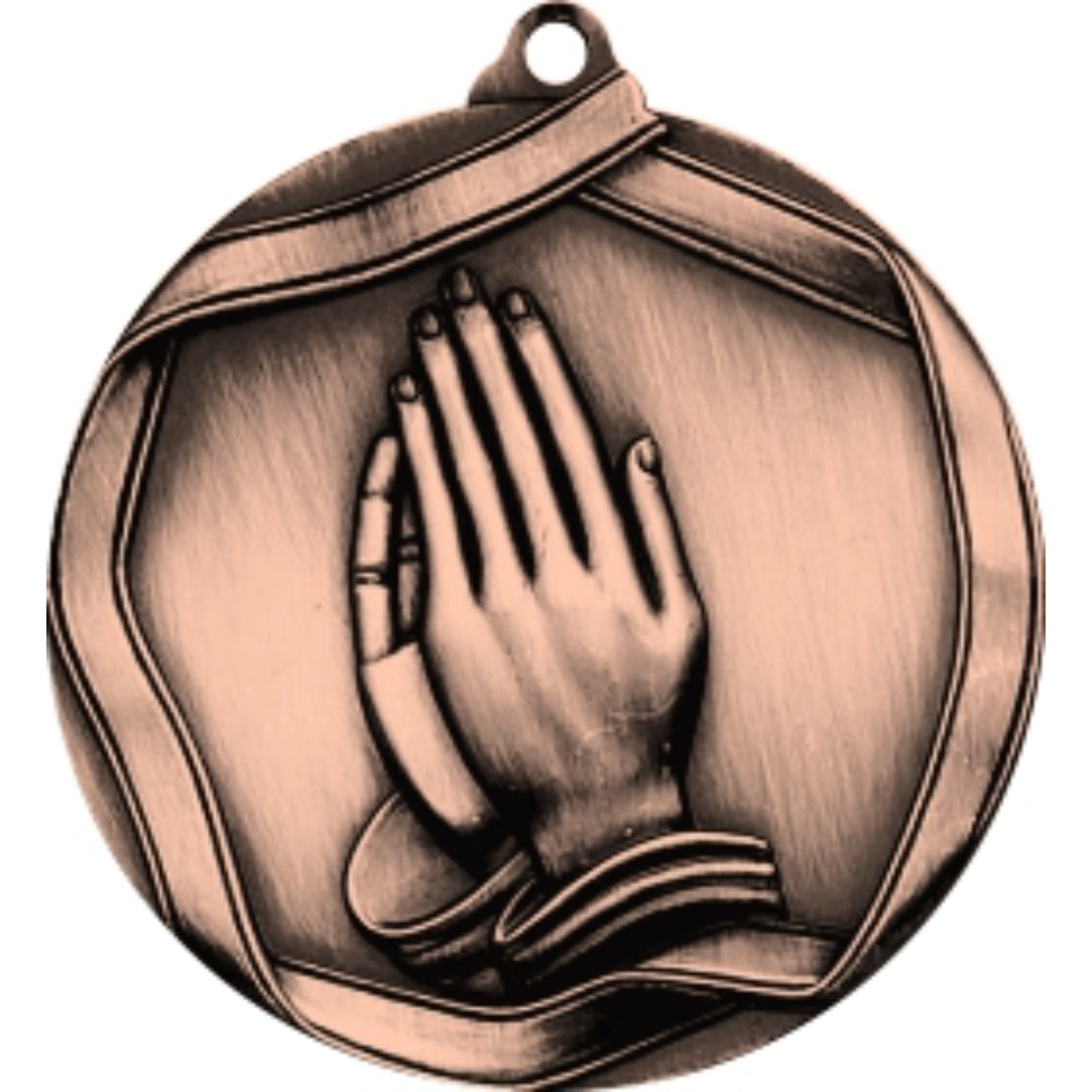 Ribbon Praying Medal 2.25" / Bronze (Copper Tone)