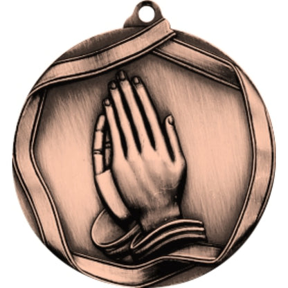 Ribbon Praying Medal 2.25" / Bronze (Copper Tone)