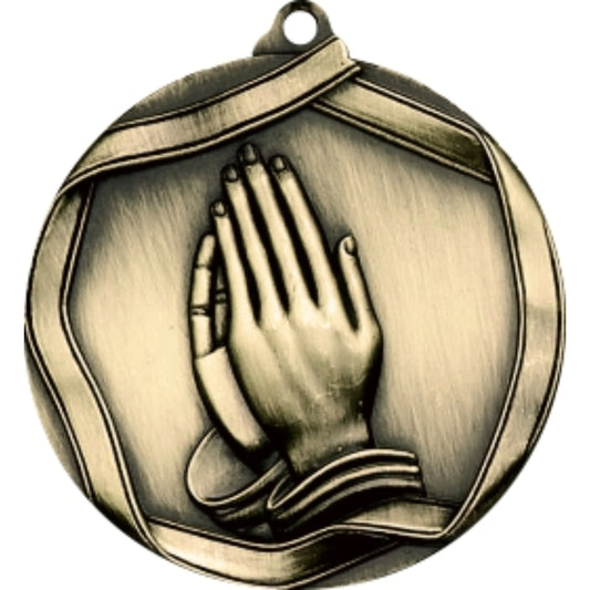 Ribbon Praying Medal 2.25" / Gold