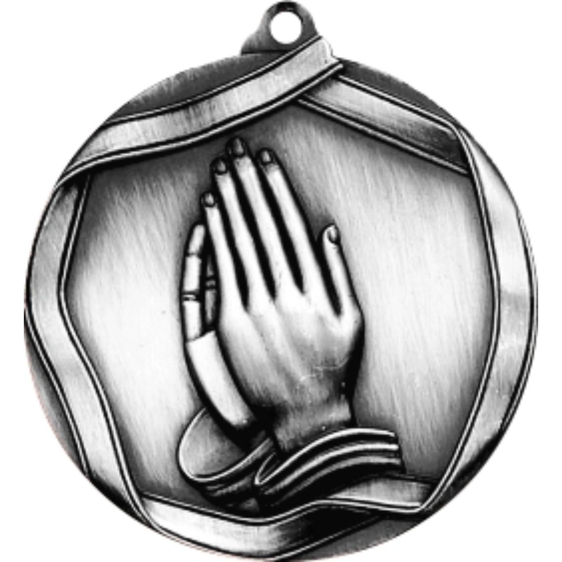 Ribbon Praying Medal 2.25" / Silver