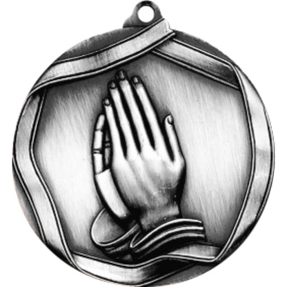 Ribbon Praying Medal 2.25" / Silver