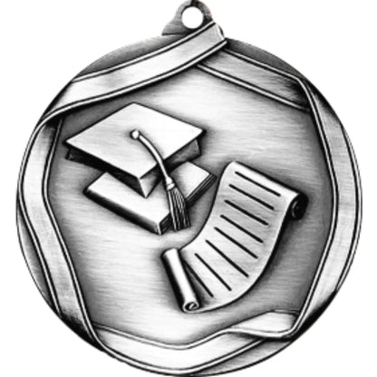 Ribbon Graduation Medal 2.25" / Silver