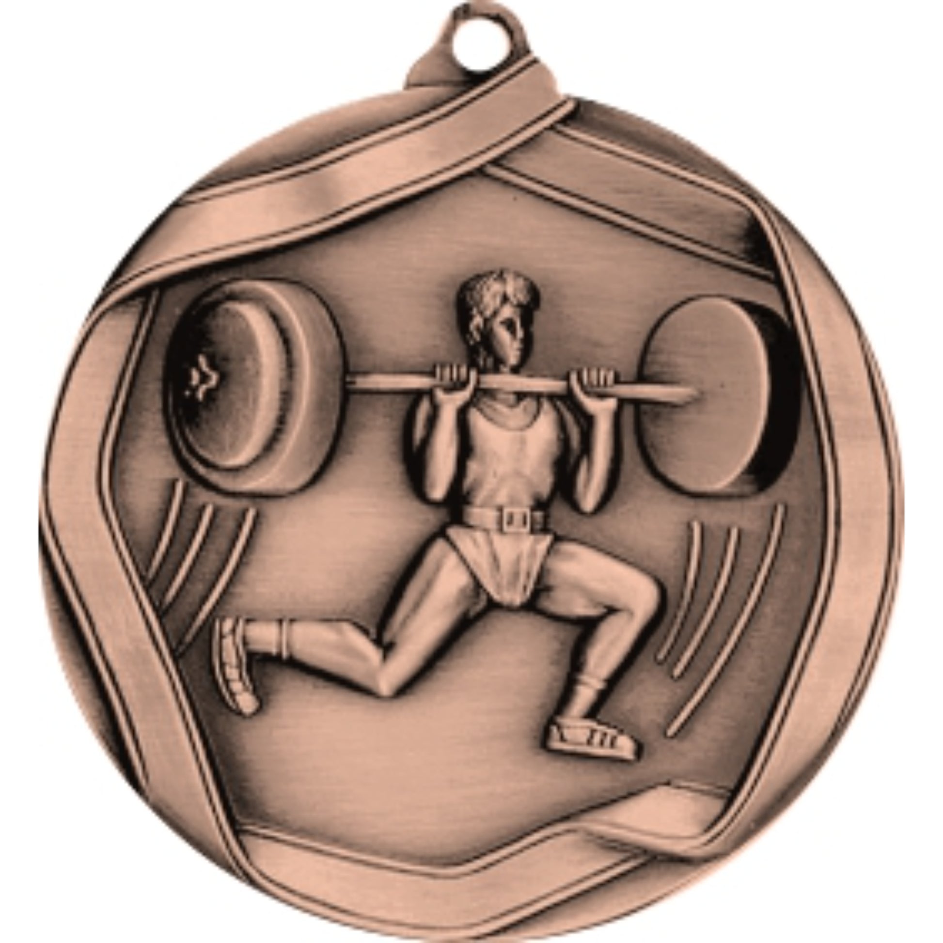 Ribbon Weightlifter Male Medal 2.25" / Bronze (Copper Tone)