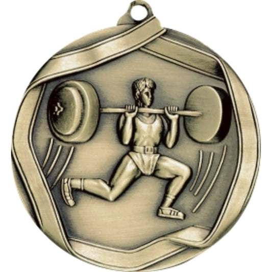 Ribbon Weightlifter Male Medal 2.25" / Gold