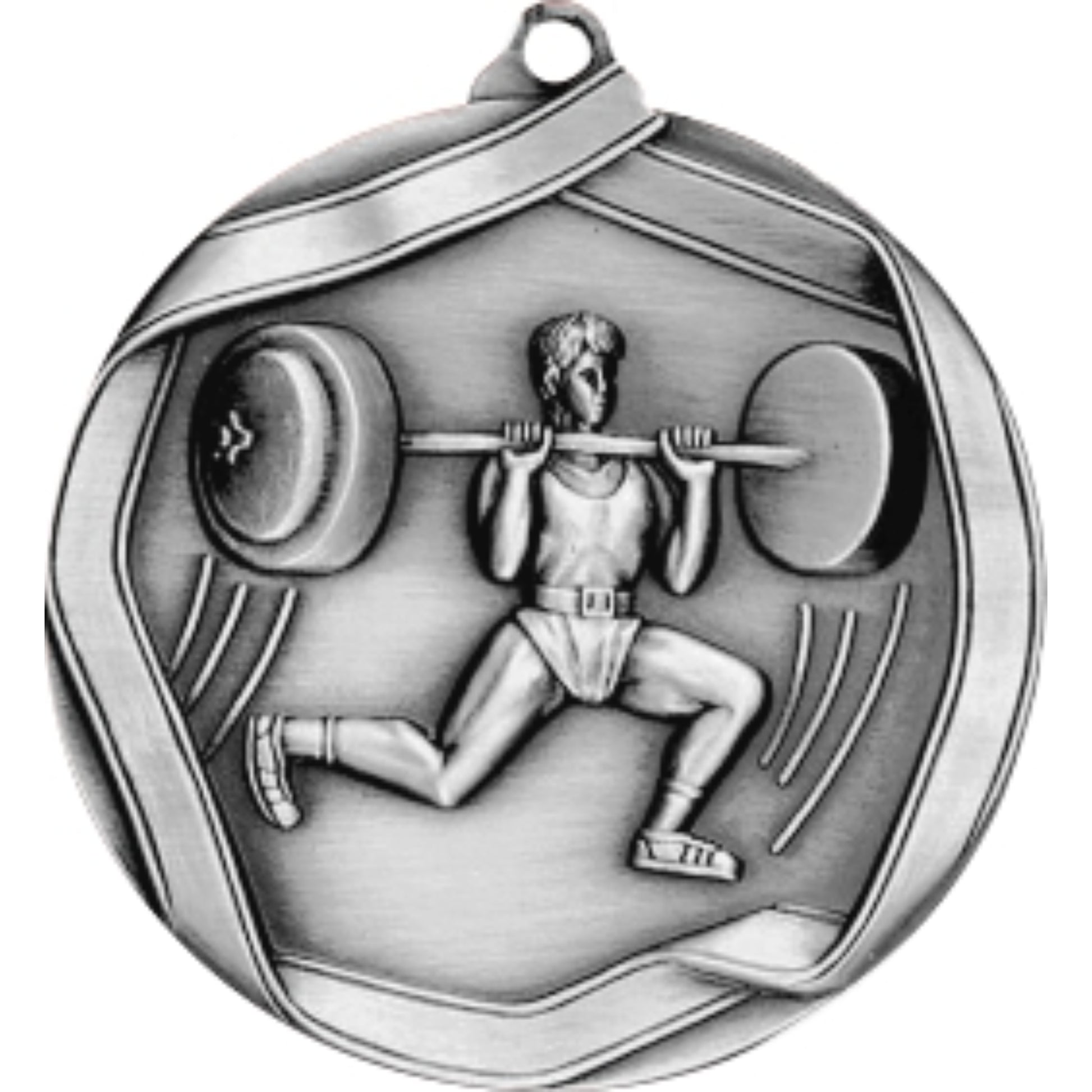 Ribbon Weightlifter Male Medal 2.25" / Silver