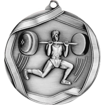 Ribbon Weightlifter Male Medal 2.25" / Silver