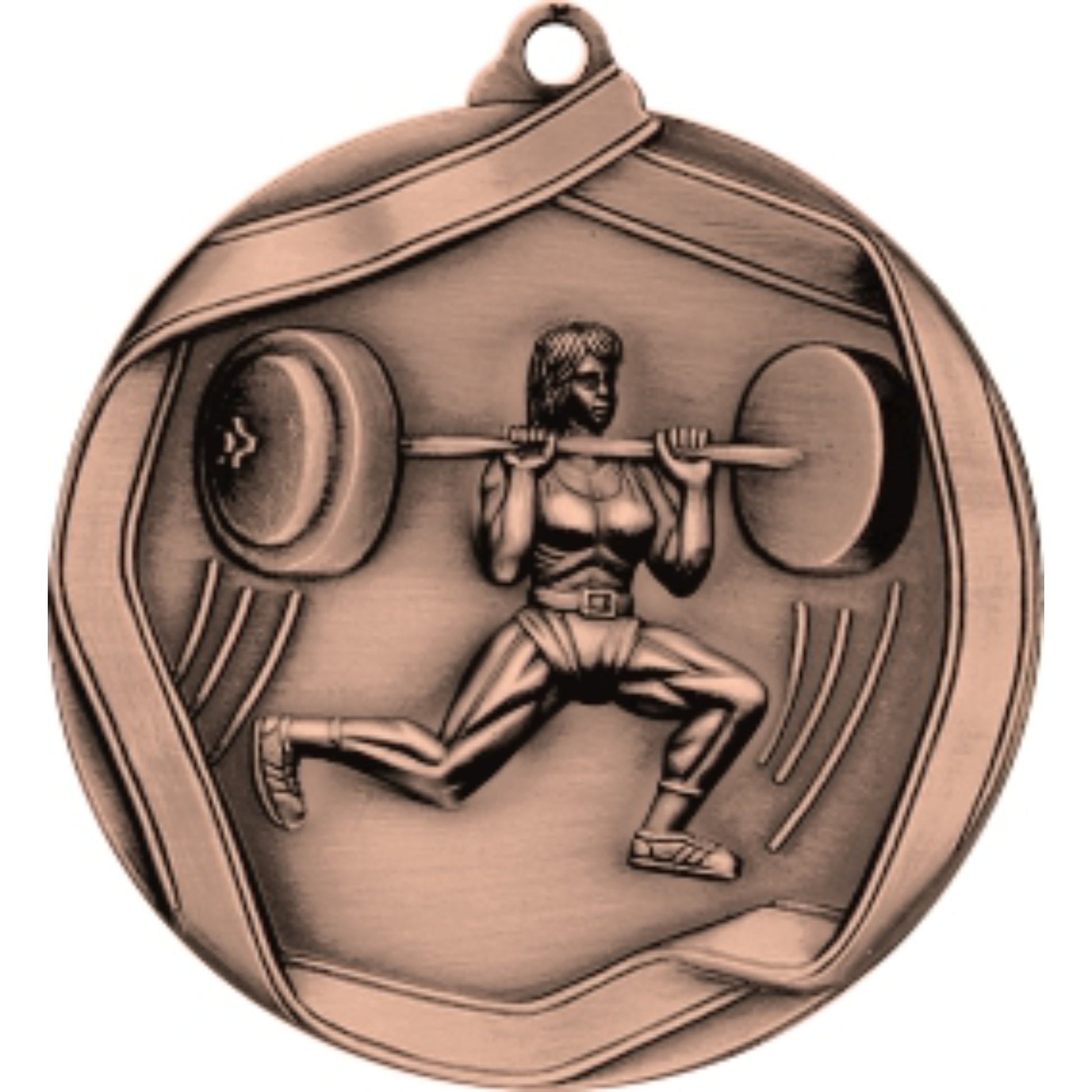 Ribbon Weightlifter Female Medal 2.25" / Bronze (Copper Tone)