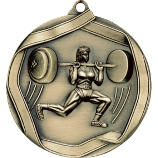 Ribbon Weightlifter Female Medal 2.25" / Gold