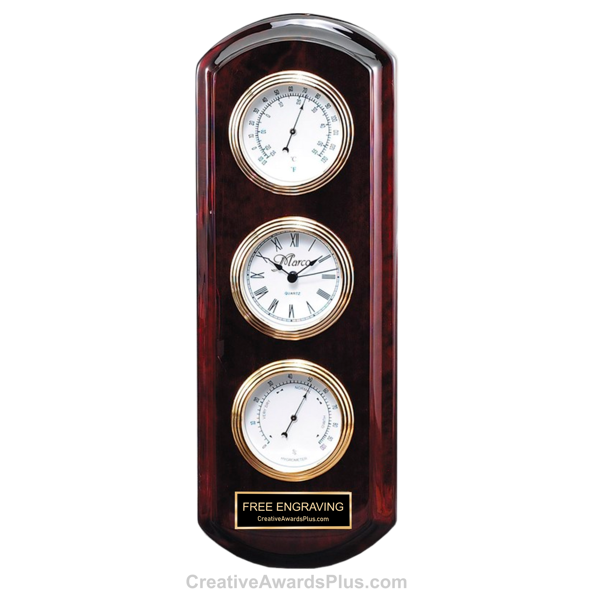 Rosewood Thermometer Clock Hygrometer 13" / Rosewood