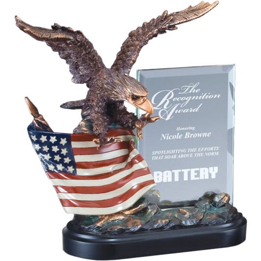 Eagle Flag with Glass Award 10"