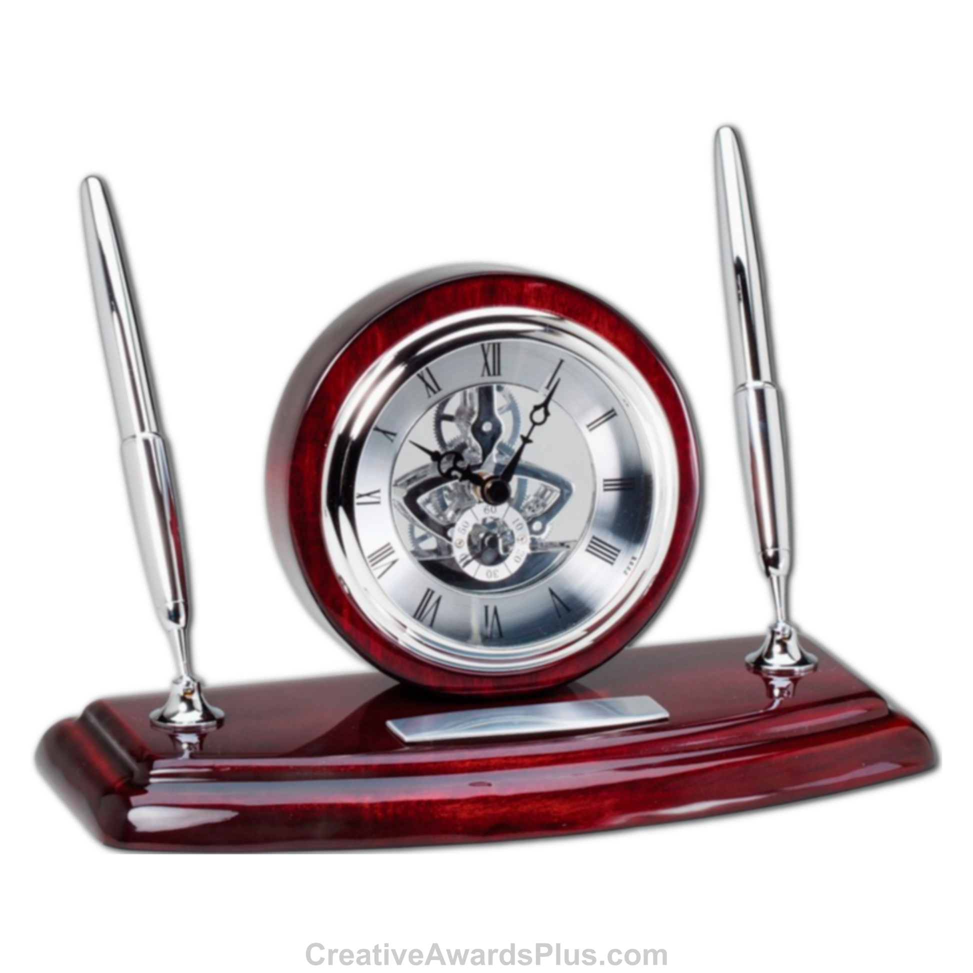 Rosewood Clock with Silver Pens 5" / Rosewood
